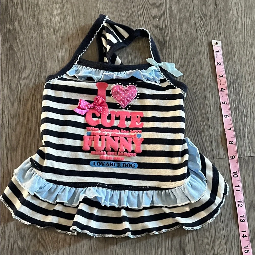 Charming Striped dog Top with Pink and Blue Accents